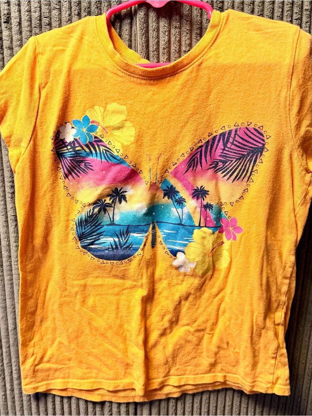 The Children's Place Yellow Tee with Multicolor Tropical Butterfly Graphic